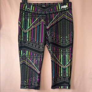 Fila Black Multicolor Geometric Capri Leggings